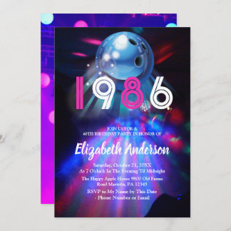 1986 Disco Bowling 40th Birthday Party Invitation Einladung