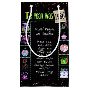 1986 Geburtstag Trivia auf Black Small Geschenktas Kleine Geschenktüte