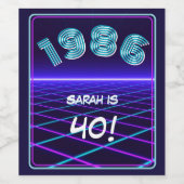 1986 Neon Retro 40th Birthday 80s Party Synthwave Weinetikett (Einzelnes Label)