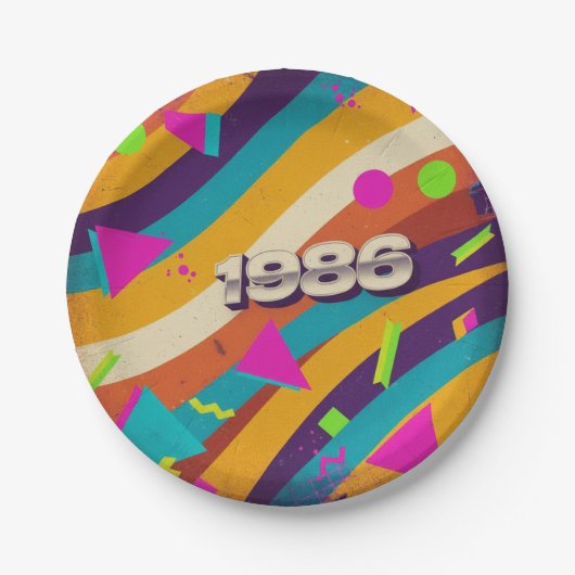 1986 - Retro Vintager 80er Neon Geometric - Pappteller (Vorderseite)