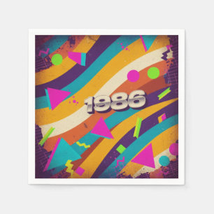 1986 - Retro Vintager 80er Neon Geometric - Serviette