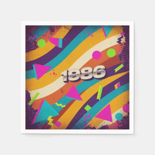 1986 - Retro Vintager 80er Neon Geometric - Serviette (Vorderseite)