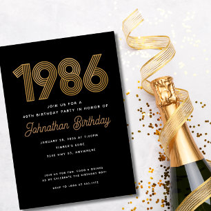 1986 Schwarz und Faux-Gold 40. Geburtstagseinladun Einladung