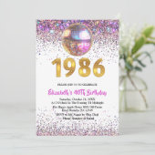 1986 Trendiger Glitter-Disco-40. Geburtstag Einladung (Stehend Vorderseite)