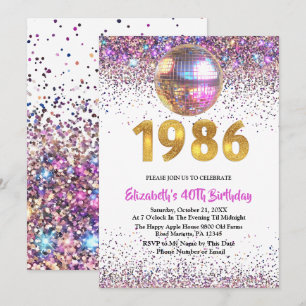 1986 Trendiger Glitter-Disco-40. Geburtstag Einladung