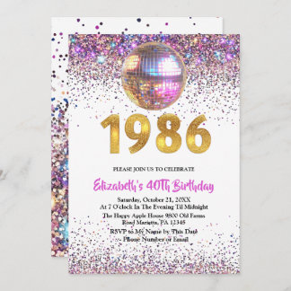 1986 Trendy Glitter Disco 40th Birthday Einladung