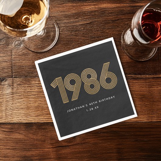 1986 Weiß Schwarz Gold 50. Geburtstag  Serviette