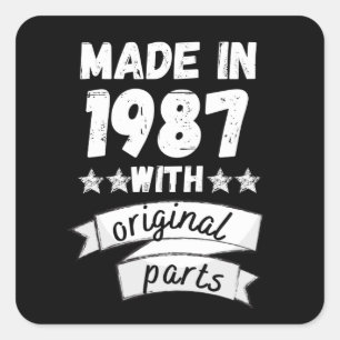 1987 mit Originalteilen hergestellt, Quadratischer Aufkleber