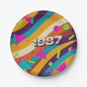 1987 - Retro Vintager 80er Neon Geometric - Pappteller
