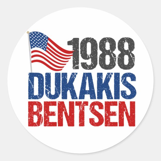 1988 Dukakis Bentsen Retro-Demokrat Runder Aufkleber (Vorderseite)