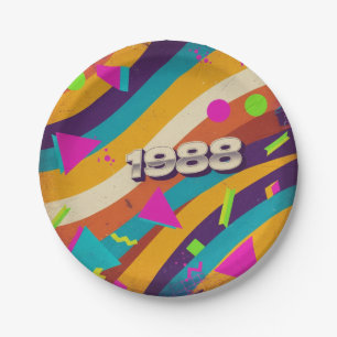 1988 - Retro Vintager 80er Neon Geometric - Pappteller