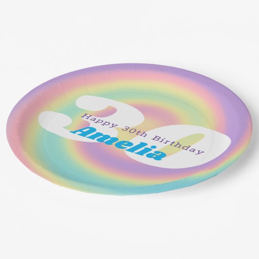 1990er Jahre Iridescent Rainbow 30th Birthday Part Pappteller (Schrägansicht)