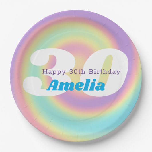 1990er Jahre Iridescent Rainbow 30th Birthday Part Pappteller (Vorderseite)