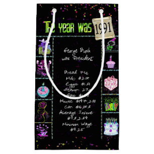 1991 Geburtstag Trivia auf Black Small Geschenktas Kleine Geschenktüte