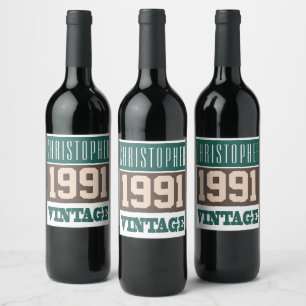 1991 mit Name auf den Weinflaschen zum Geburtstag Weinetikett