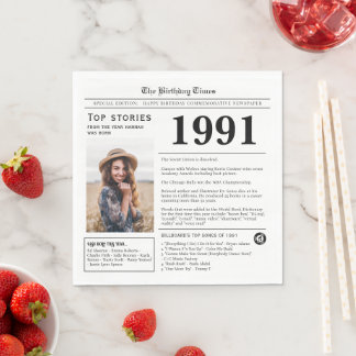 1991 Zeitung zum Geburtstag Trivia Serviette