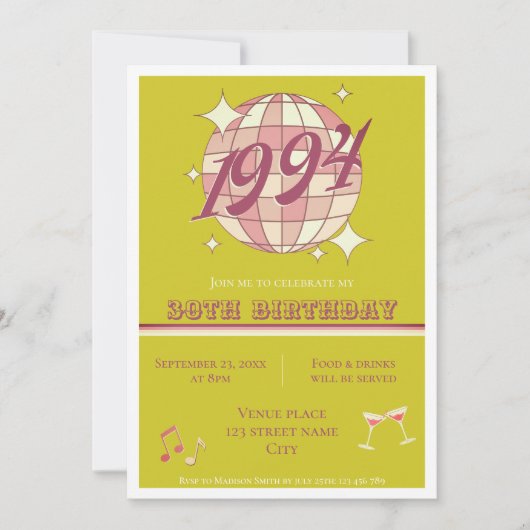 1994 31. Geburtstag Retro grüne Party Einladung (Vorderseite)