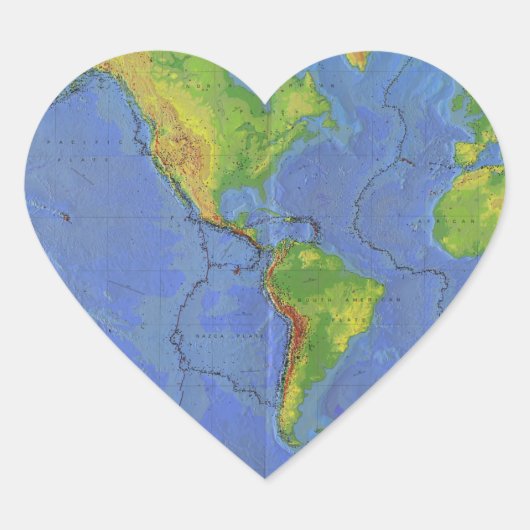 1994 Physikalische Weltkarte - tektonische Teller  Herz-Aufkleber (Vorderseite)