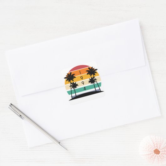 1994 Retro Stripe Sunset Vintag Quadratischer Aufkleber (Umschlag)