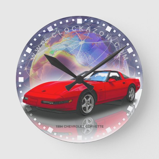 1994 Roter Chevrolet Corvette Decorative Wall Cloc Runde Wanduhr (Vorderseite)