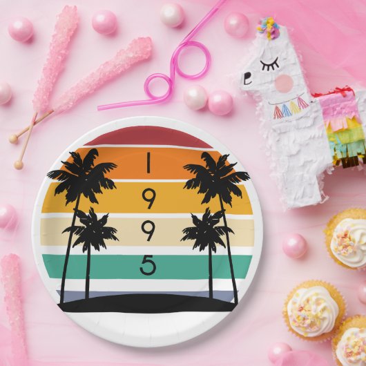 1995 Retro Stripe Sunset Vintag Pappteller (Party)