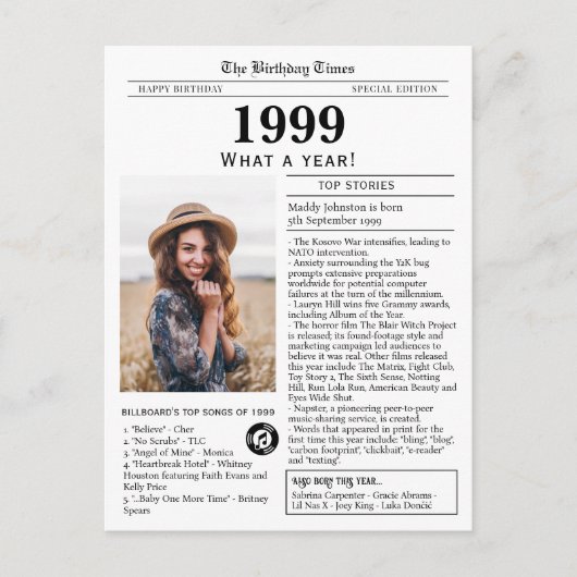 1999 Zeitung zum Geburtstag  Postkarte (Vorderseite)
