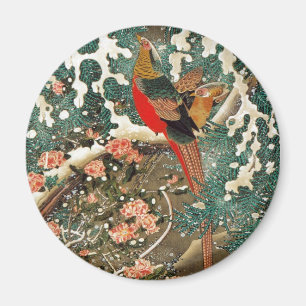 19. 雪 中 錦 図, 若 冲 Pheasant im Schnee, Jakuchu Magnet