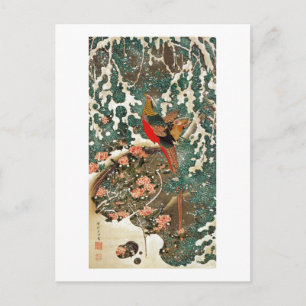 19. 雪 中 錦 図, 若 Pheasant im Schnee, Jakuchu 冲 Postkarte