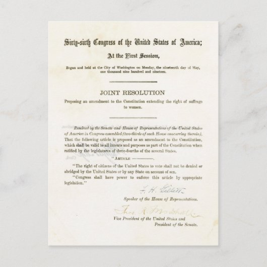 19. Änderung der Verfassung der Vereinten Staaten Postkarte (Vorderseite)