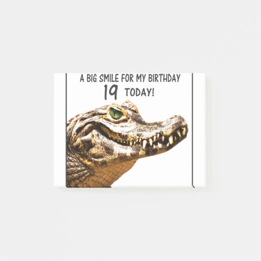 19. Geburtstag Alligator Lächeln Post-it Klebezettel (Vorderseite)