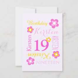 19. Geburtstag Blume grafische gelbe rosa Überrasc Einladung