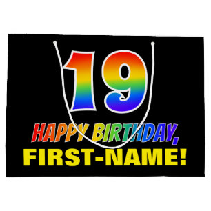 19. Geburtstag: Bold, Fun, Simple, Rainbow 19 Große Geschenktüte