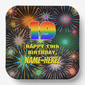 19. Geburtstag: Bunte, lustige feierliche Feuerwer Pappteller (Vorderseite)