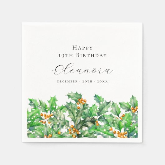 19. Geburtstag Dezember Geburtstag Blume Holly Cus Serviette (Vorderseite)