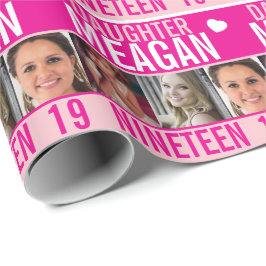 19. Geburtstag drei Fotos rosa Tochter Umhüllung Geschenkpapier