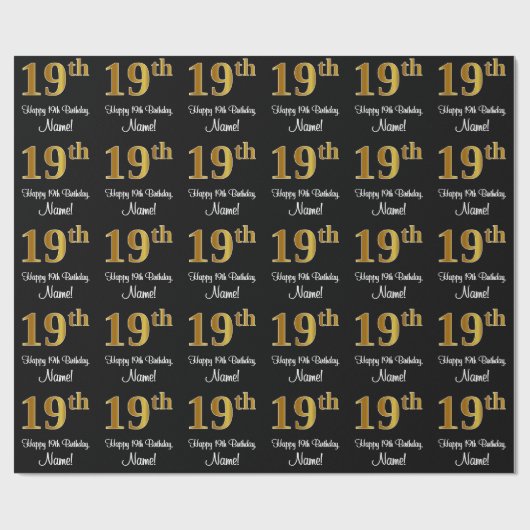 19. Geburtstag: Elegantes Luxuriöse Imitate Gold L Geschenkpapier (Flach)