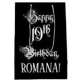 19. Geburtstag: Extravagant, elegant, Script + Ind Mittlere Geschenktüte (Rückseite)