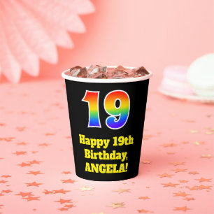 19. Geburtstag: Farbenfroh, Spaß, Spannung, Regen Pappbecher