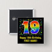 19. Geburtstag: Farbige Musiksymbole, Regenbogen 1 Button (Vorne & Hinten)