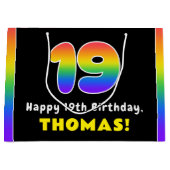 19. Geburtstag: Farbiger Regenbogen # 19, Individu Große Geschenktüte (Vorderseite)
