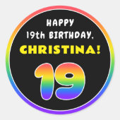 19. Geburtstag: Farbiger Regenbogen # 19, Individu Runder Aufkleber (Vorderseite)