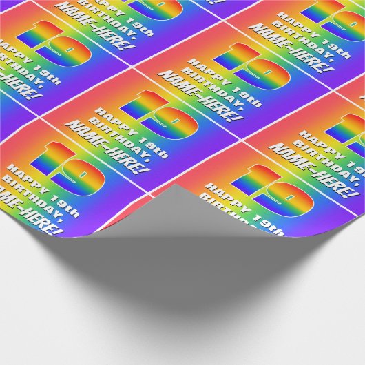 19. Geburtstag: Farbiges, lustiges Regenbogenmuste Geschenkpapier (Ecke)