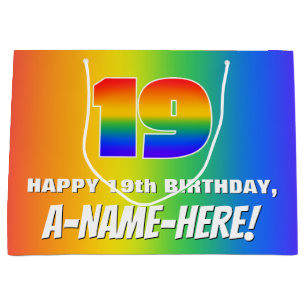 19. Geburtstag: Farbiges, lustiges Regenbogenmuste Große Geschenktüte
