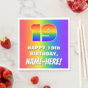 19. Geburtstag: Farbiges, lustiges Regenbogenmuste Serviette