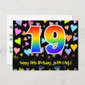 19. Geburtstag: Fun Hearts Pattern, Regenbogen 19 Postkarte (Vorne/Hinten)