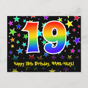 19. Geburtstag: Fun Stars Pattern, Regenbogen 19,  Postkarte