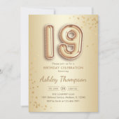 19. Geburtstag - Goldballons Einladung (Vorderseite)