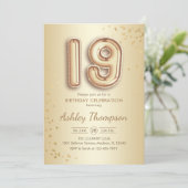 19. Geburtstag - Goldballons Einladung (Stehend Vorderseite)