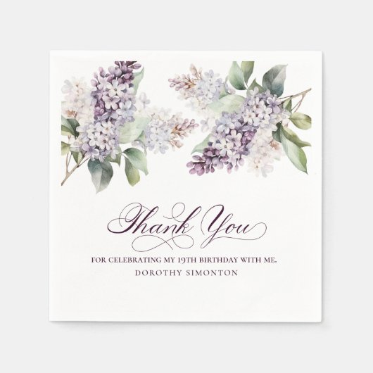 19. Geburtstag Lila Lilac Spring Blume Cocktail Serviette (Vorderseite)