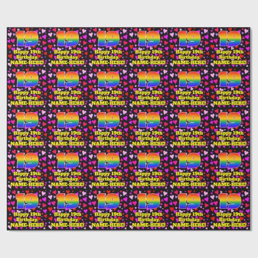 19. Geburtstag: Loving Hearts Pattern, Regenbogen Geschenkpapier (Flach)